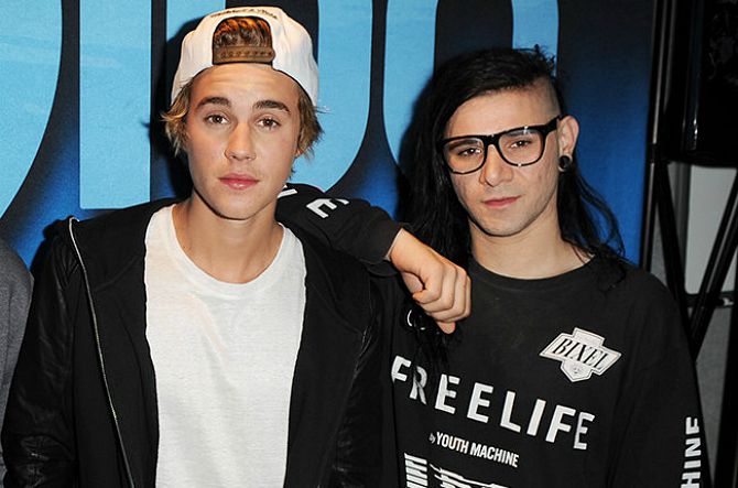 Justin Bieber y Skrillex (Foto por Larry Marano/Getty Images)